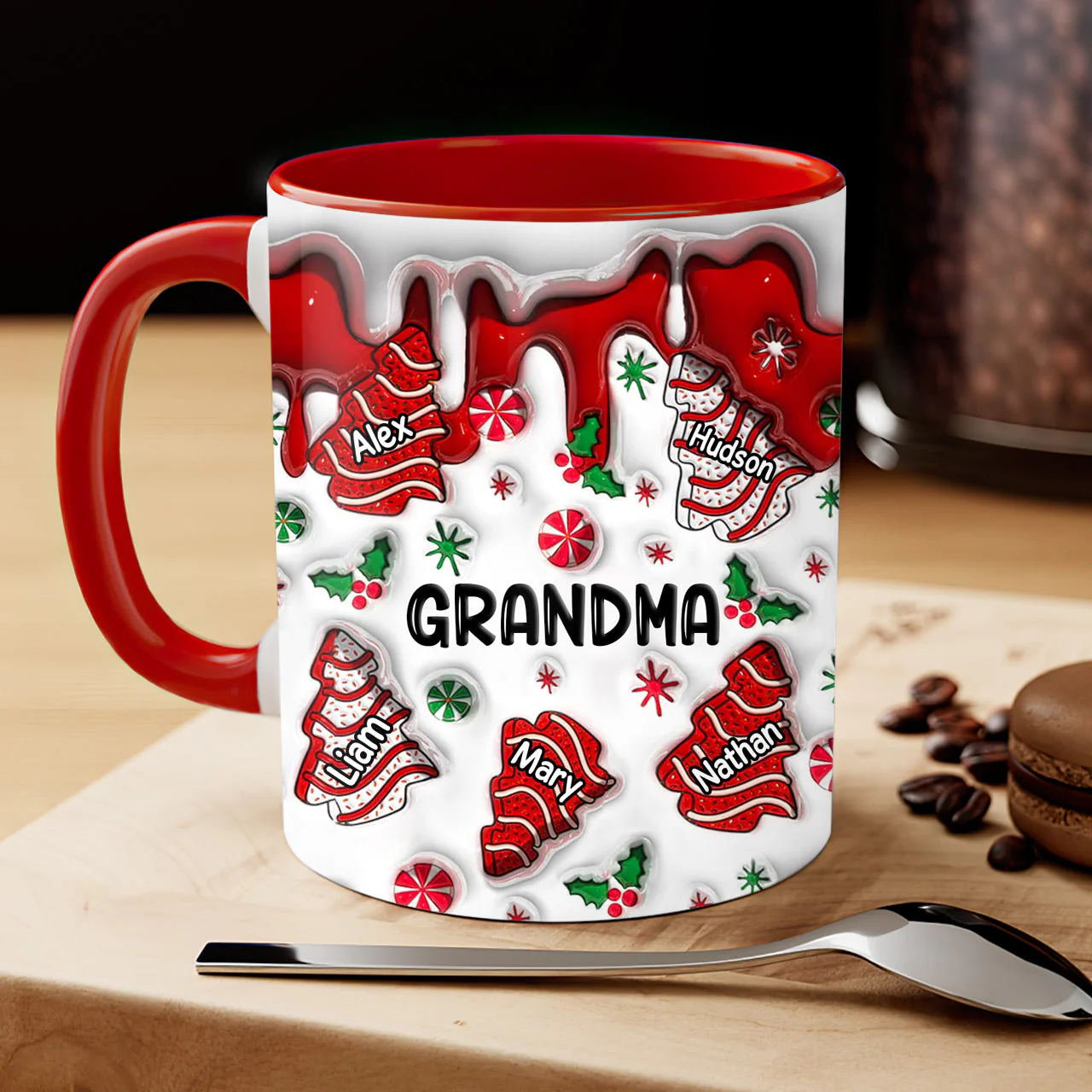Christmas Tree Cakes Grandma With Xmas Snack Cakes Grandkids Personalized Accent Mug - Image 3