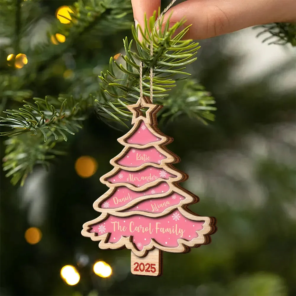 Christmas Tree Family Bestie Custom Names- Personalized 2-Layered Wooden Ornament - Image 2