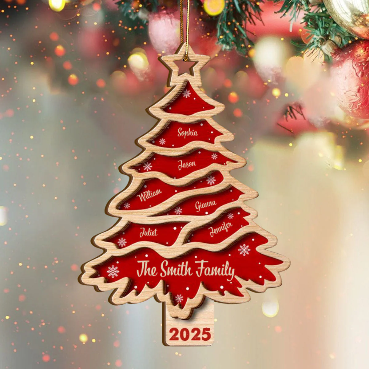 Christmas Tree Family Bestie Custom Names- Personalized 2-Layered Wooden Ornament - Image 3