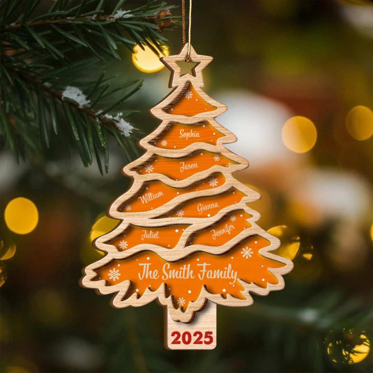 Christmas Tree Family Bestie Custom Names- Personalized 2-Layered Wooden Ornament - Image 5