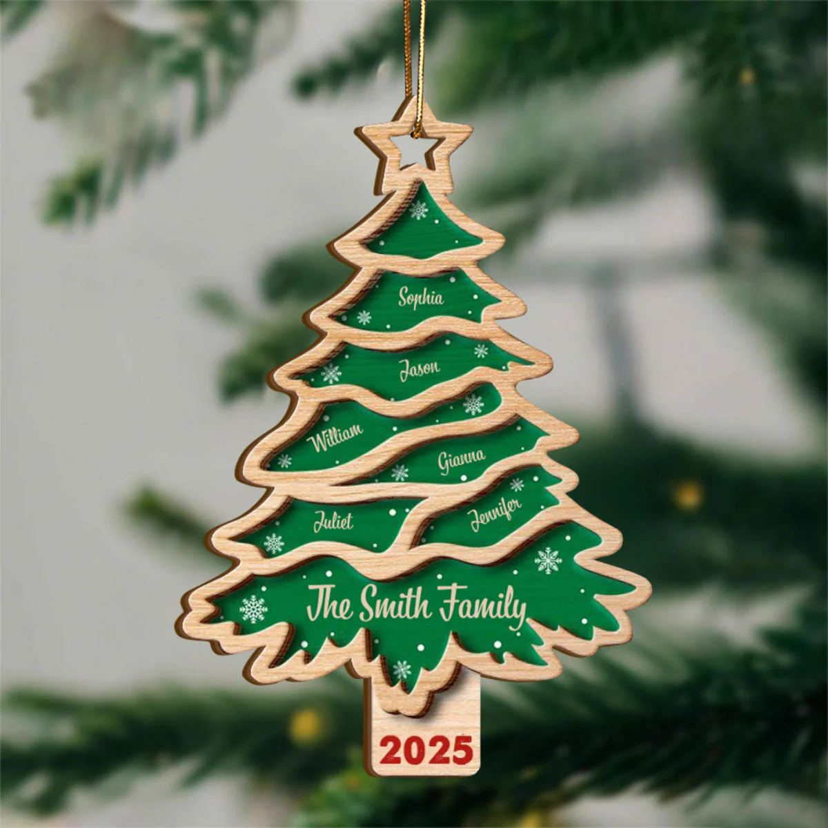 Christmas Tree Family Bestie Custom Names- Personalized 2-Layered Wooden Ornament - Image 6