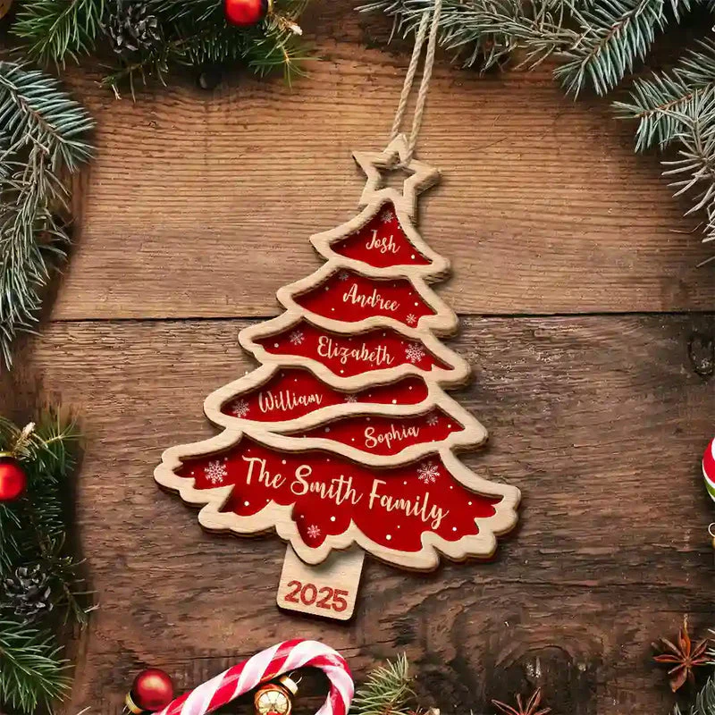 Christmas Tree Family Bestie Custom Names- Personalized 2-Layered Wooden Ornament - Image 7