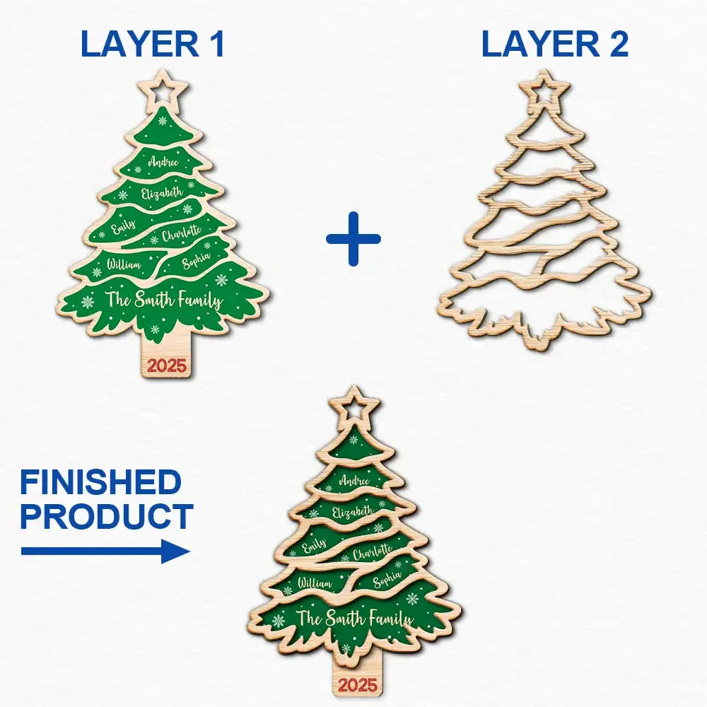 Christmas Tree Family Bestie Custom Names- Personalized 2-Layered Wooden Ornament - Image 8
