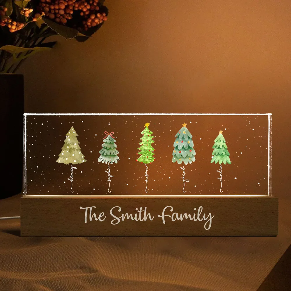 Christmas Tree Family Names - Personalized Chiristmas Acrylic Block LED Night Light - Image 2