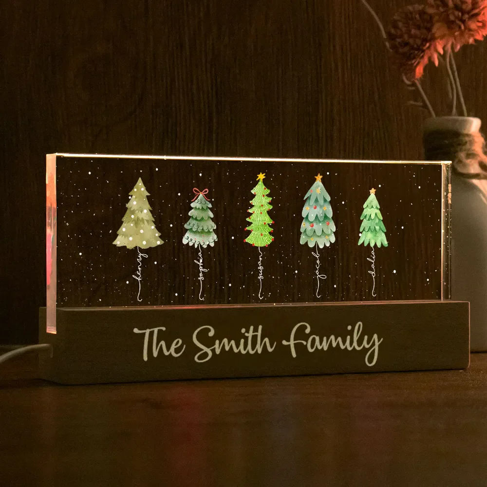 Christmas Tree Family Names - Personalized Chiristmas Acrylic Block LED Night Light - Image 3