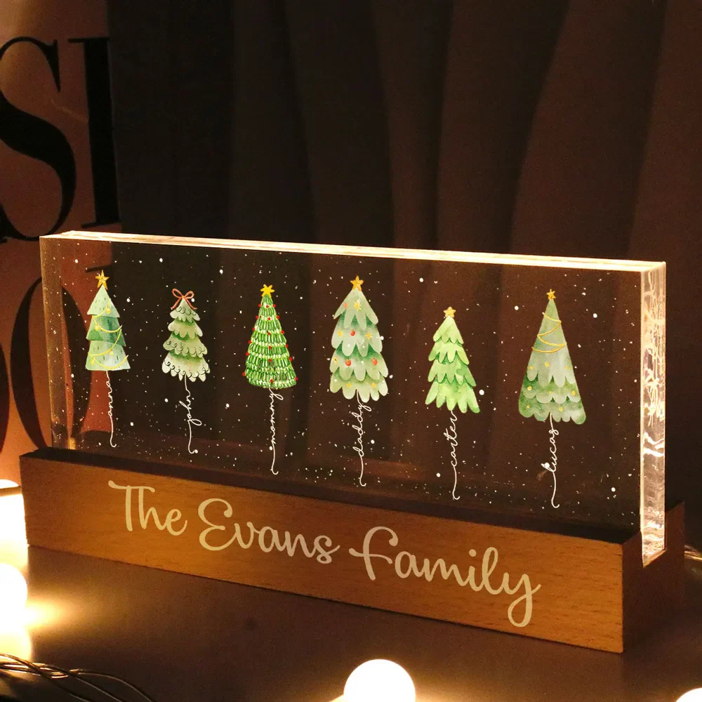 Christmas Tree Family Names - Personalized Chiristmas Acrylic Block LED Night Light - Image 4