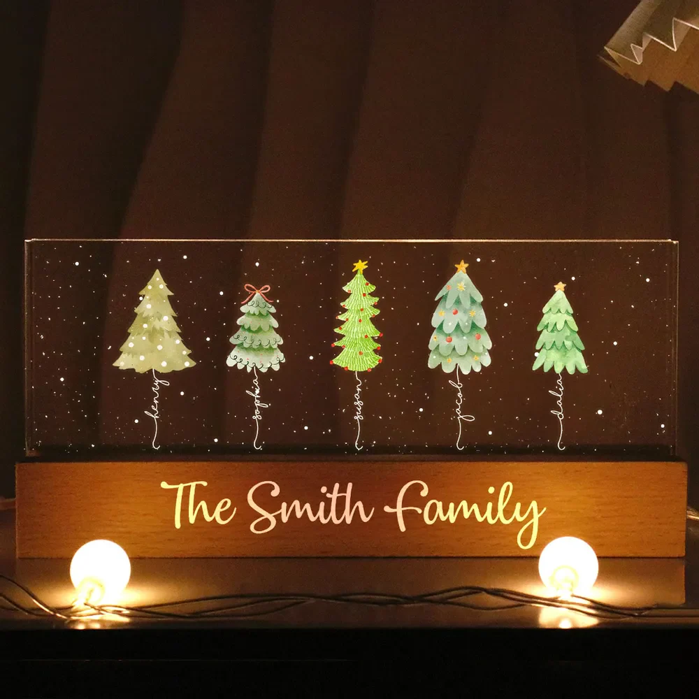 Christmas Tree Family Names - Personalized Chiristmas Acrylic Block LED Night Light - Image 5