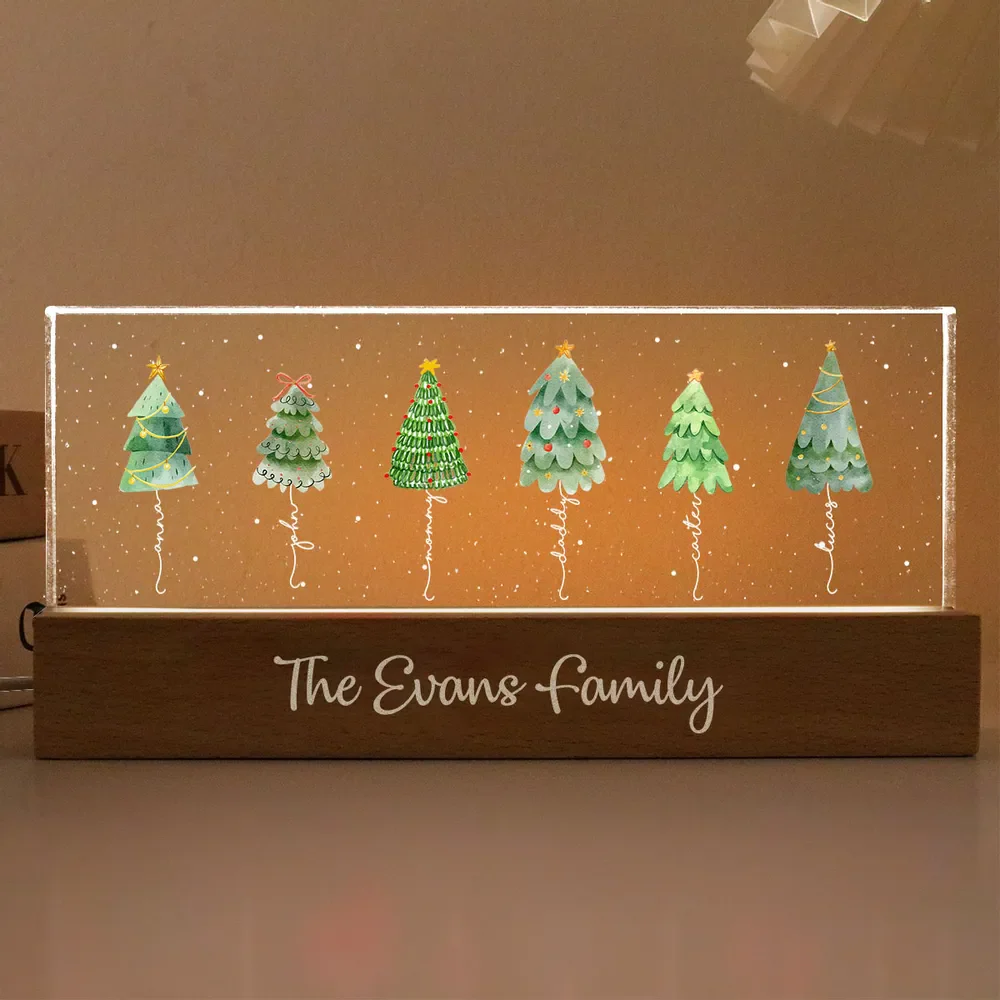 Christmas Tree Family Names - Personalized Chiristmas Acrylic Block LED Night Light - Image 6