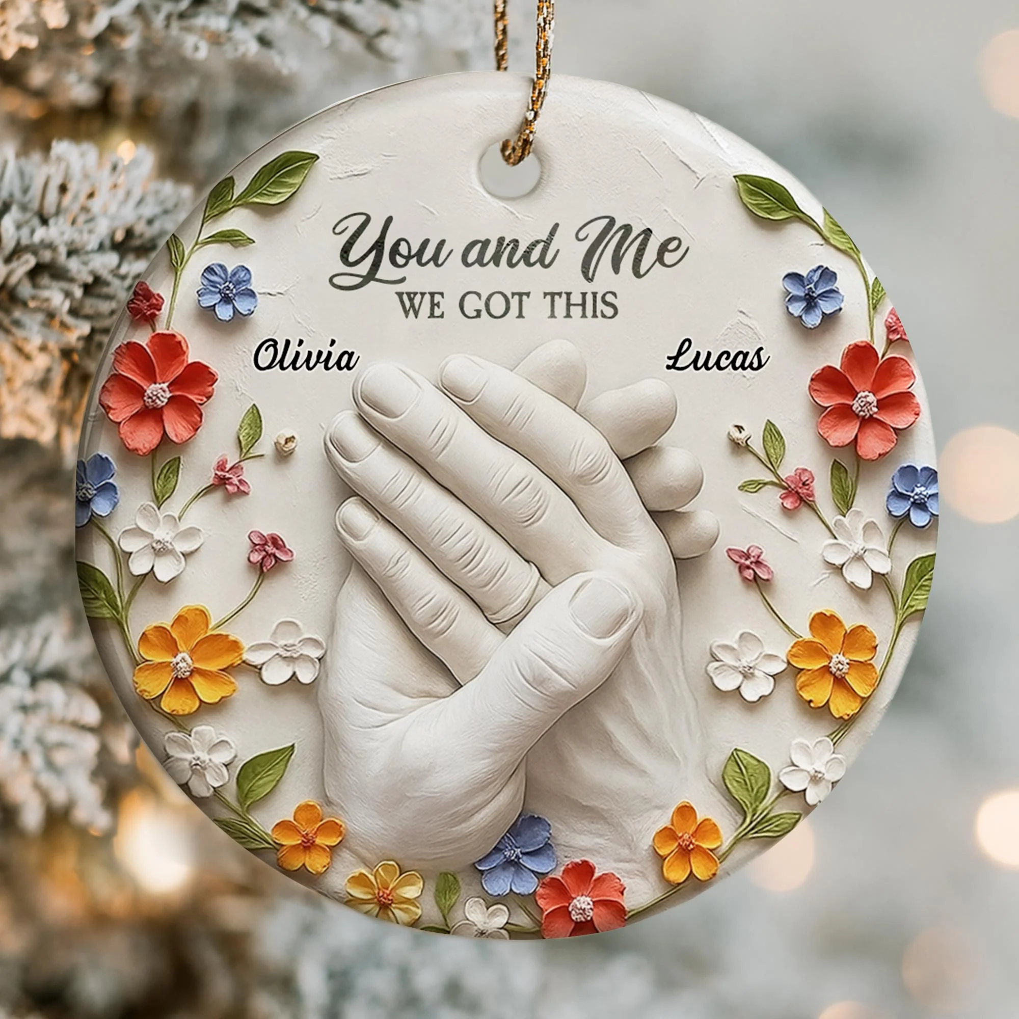 Clasped Hands And Flowers, Personalized Ceramic Ornament, Gift For Couples And Partners - Image 7