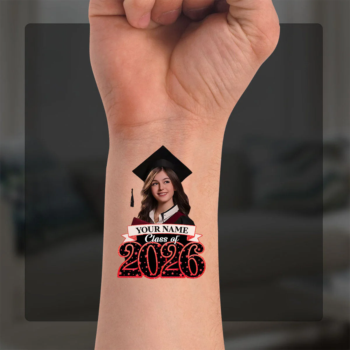Class Of 2026, Custom Photo And Name Temporary Tattoo,Personalized Fake Tattoo, Graduation Gift - Image 3