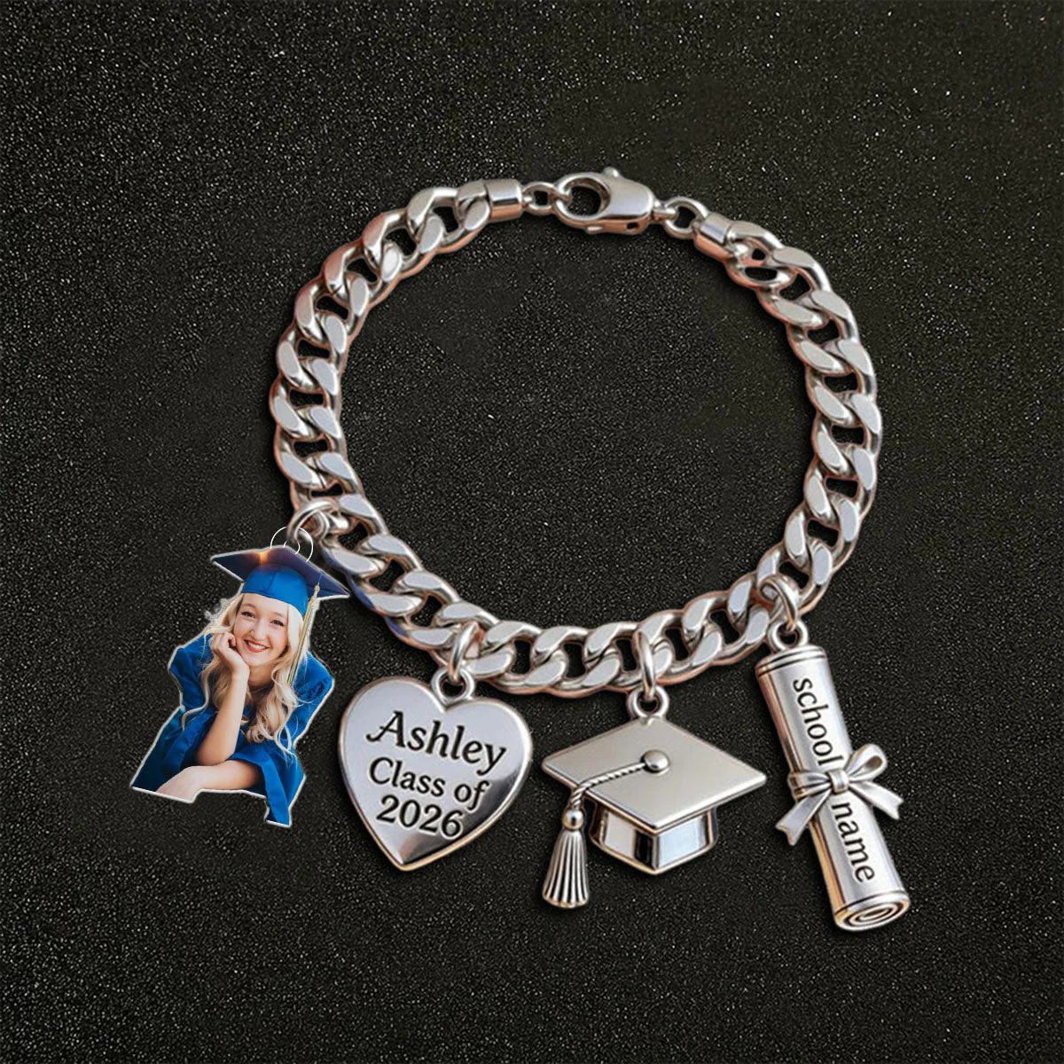 Class Of 2026 - Custom Photo Personalized Graduation Bracelet With Charms - Image 3