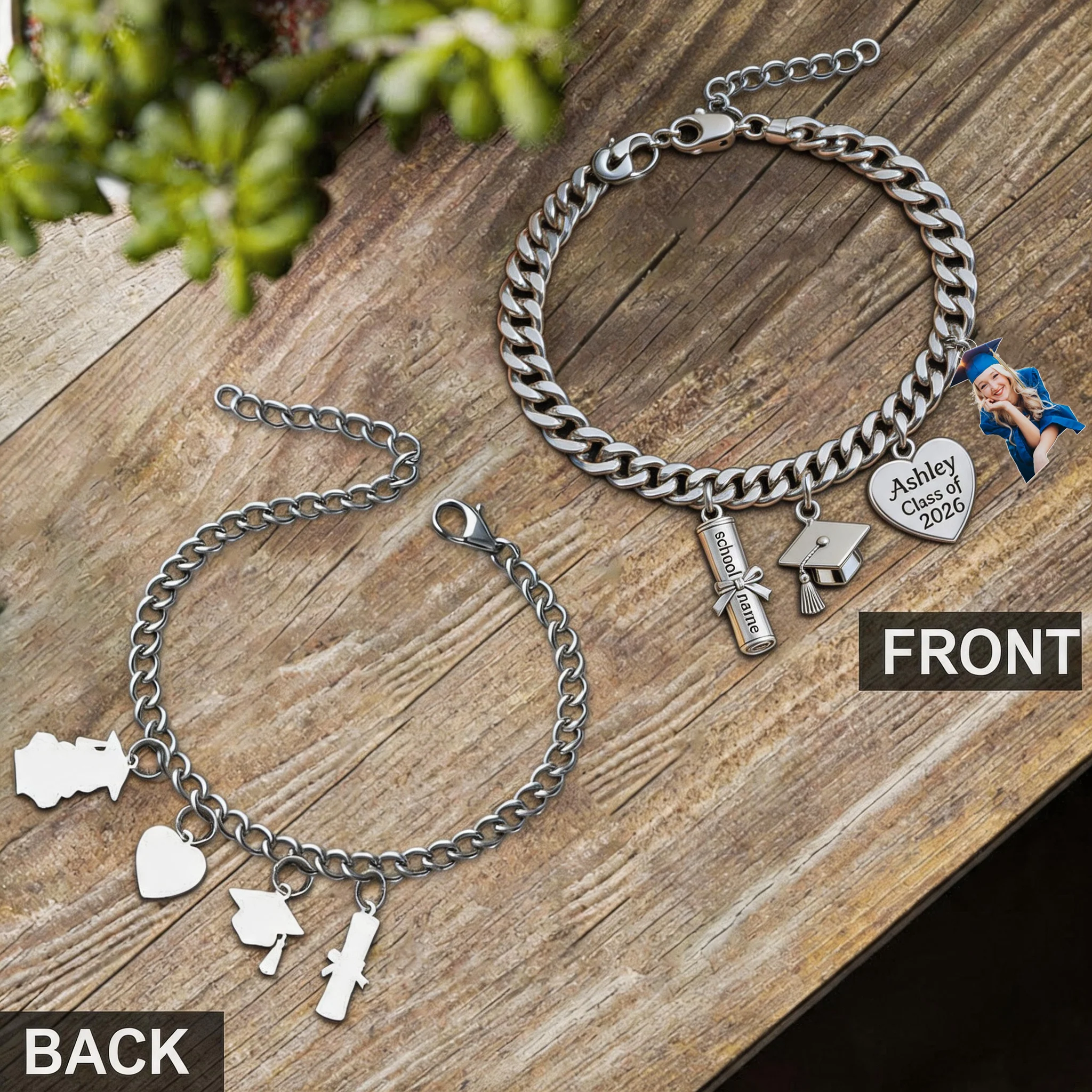 Class Of 2026 - Custom Photo Personalized Graduation Bracelet With Charms - Image 4