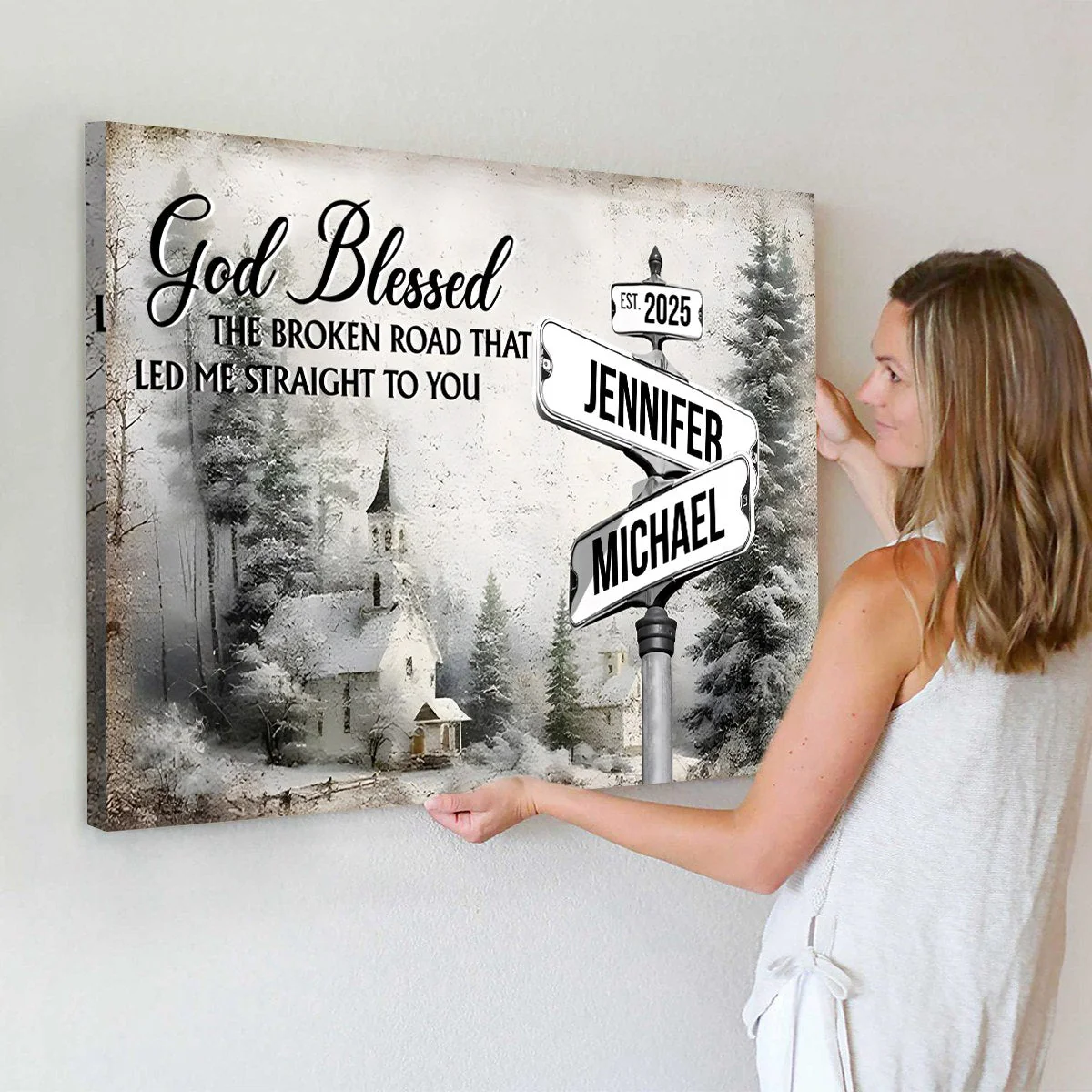 Classic Crossroad of Love - Custom Anniversary Personalized Couple Canvas Poster - Image 2
