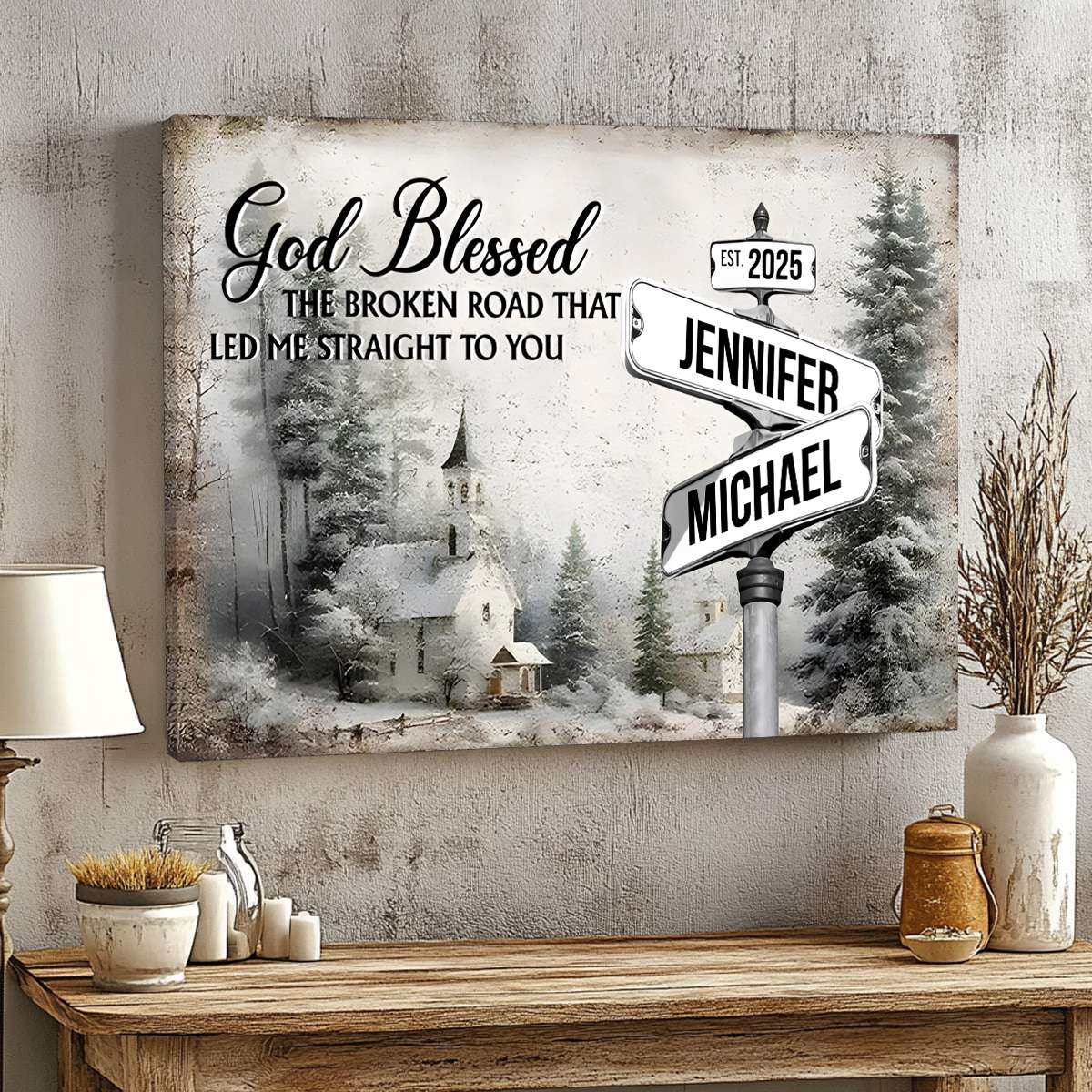 Classic Crossroad of Love - Custom Anniversary Personalized Couple Canvas Poster - Image 6