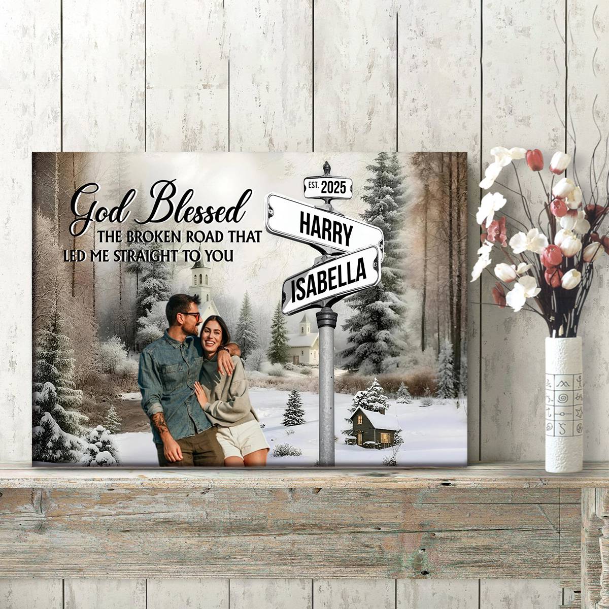 Classic Crossroad of Love - Custom Photo Anniversary Personalized Couple Canvas Poster - Image 2