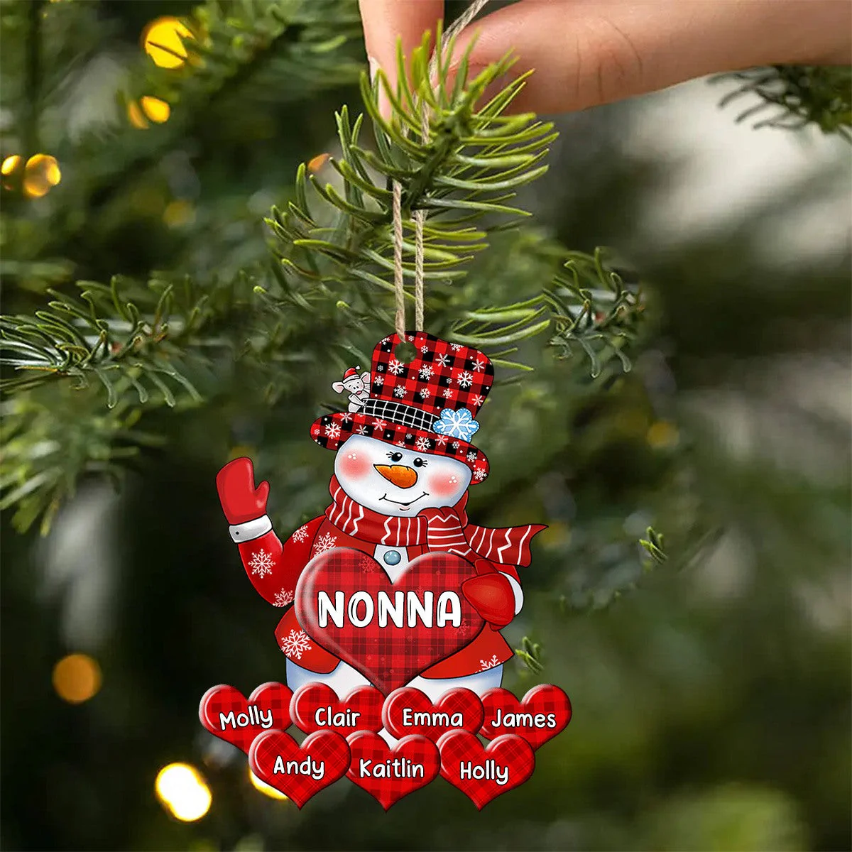 Colorful Christmas Snowman Grandma Mom Little Heart Kids- Personalized Ornament - Image 2