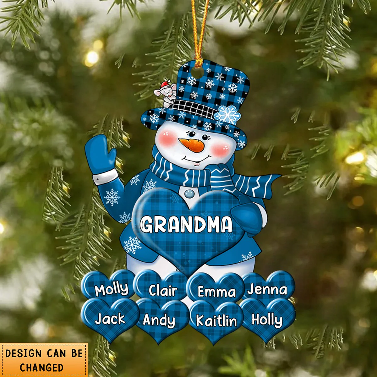 Colorful Christmas Snowman Grandma Mom Little Heart Kids- Personalized Ornament - Image 5