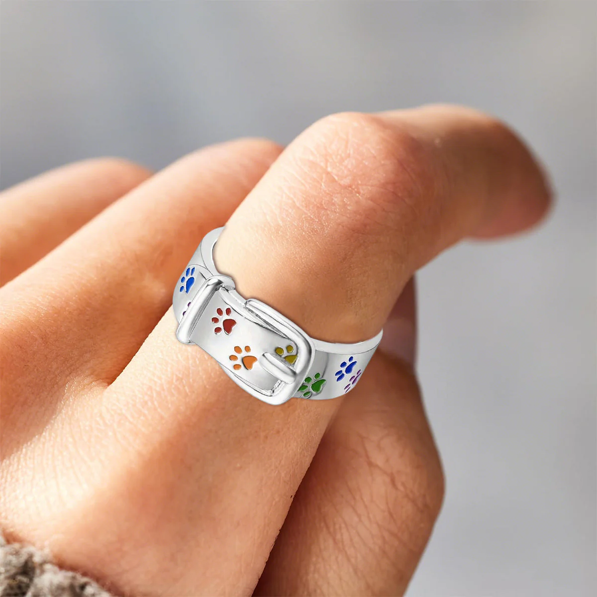Always In My Heart, Colorful Paw Print Dog Collar-Shaped Ring - Image 5