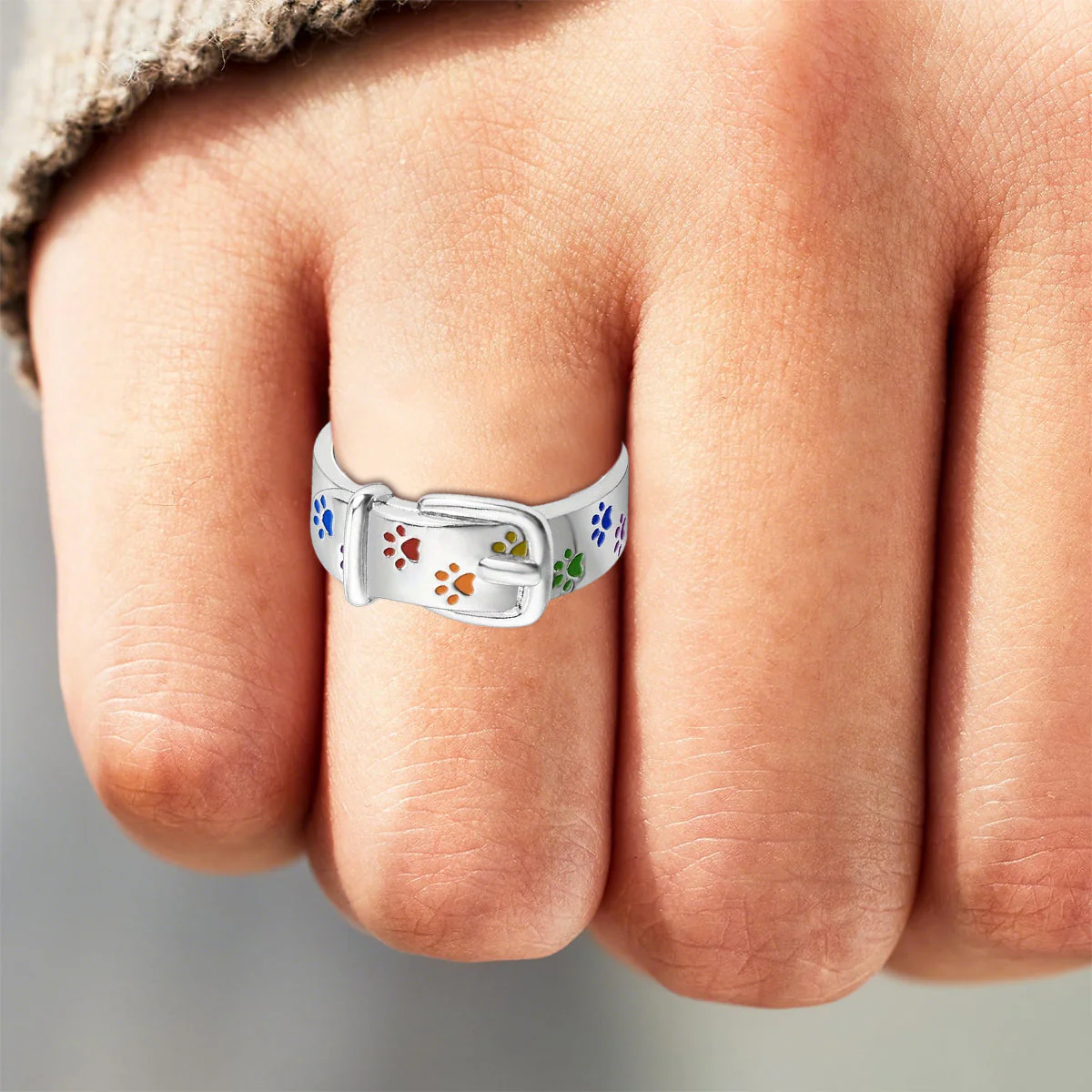 Always In My Heart, Colorful Paw Print Dog Collar-Shaped Ring - Image 6