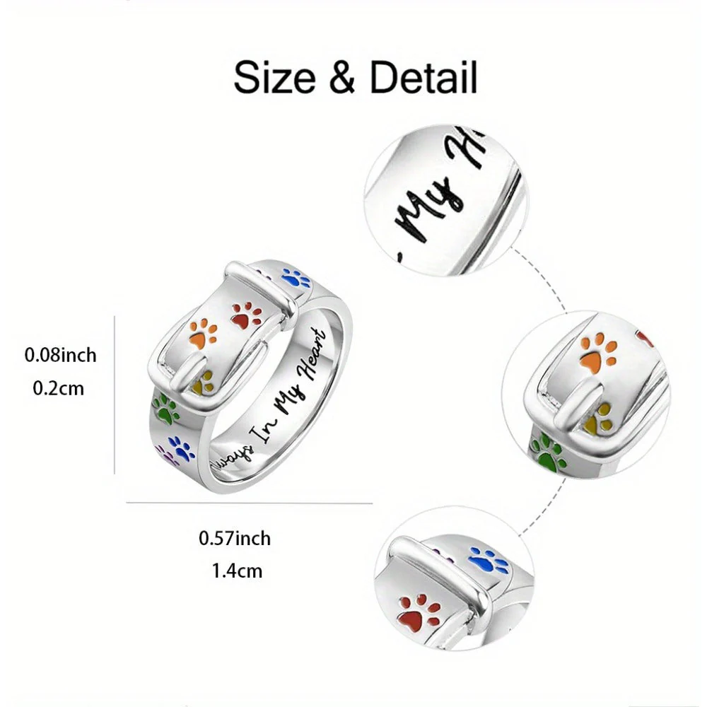 Always In My Heart, Colorful Paw Print Dog Collar-Shaped Ring - Image 8