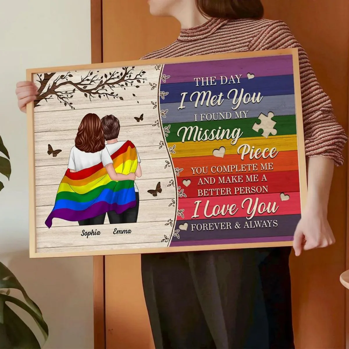 Colorful Wood Pallets The Day I Met You LGBTQ Couple Hugging Flag Personalized Poster, Pride Month Gift - Image 10