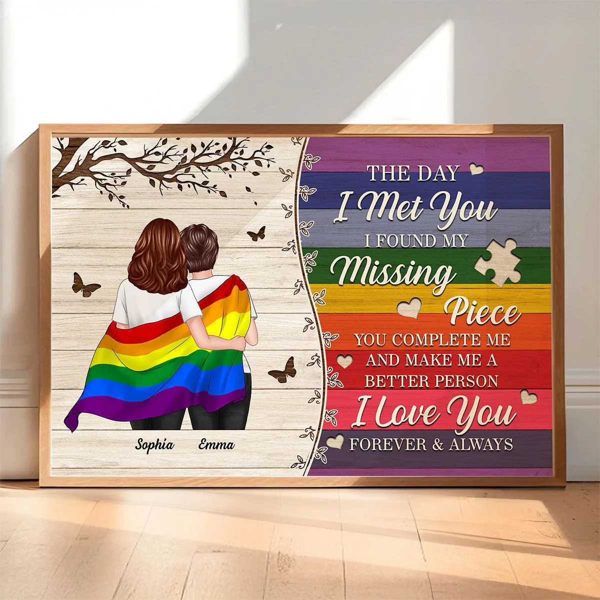 Colorful Wood Pallets The Day I Met You LGBTQ Couple Hugging Flag Personalized Poster, Pride Month Gift - Image 2