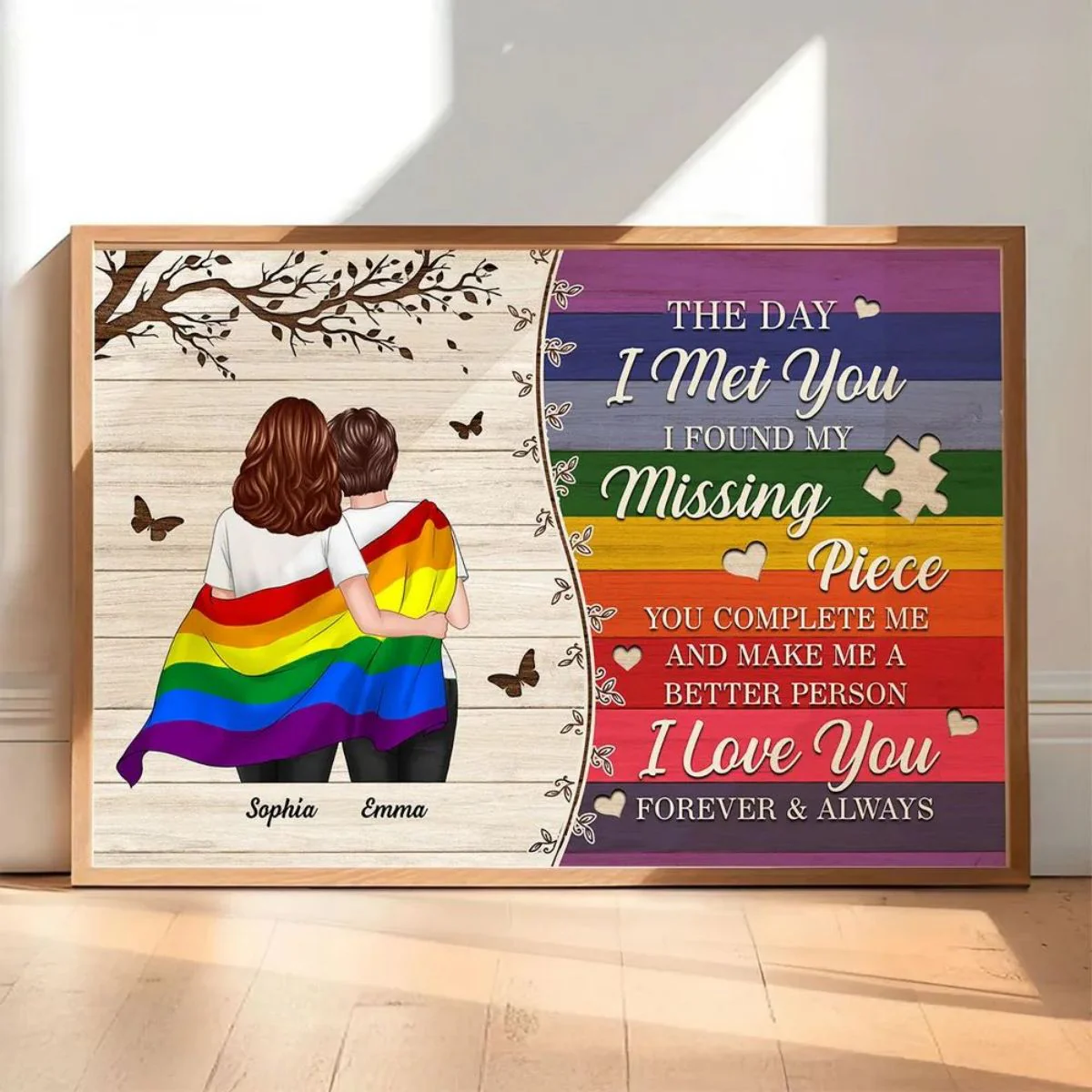 Colorful Wood Pallets The Day I Met You LGBTQ Couple Hugging Flag Personalized Poster, Pride Month Gift - Image 3