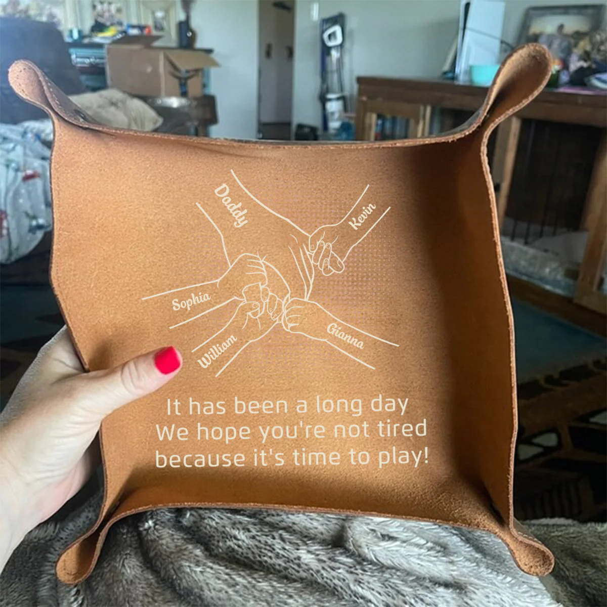 Come Home To Love - Family Personalized Custom Leather Valet Tray - Father's Day, Gift For Dad, Grandpa - Image 3