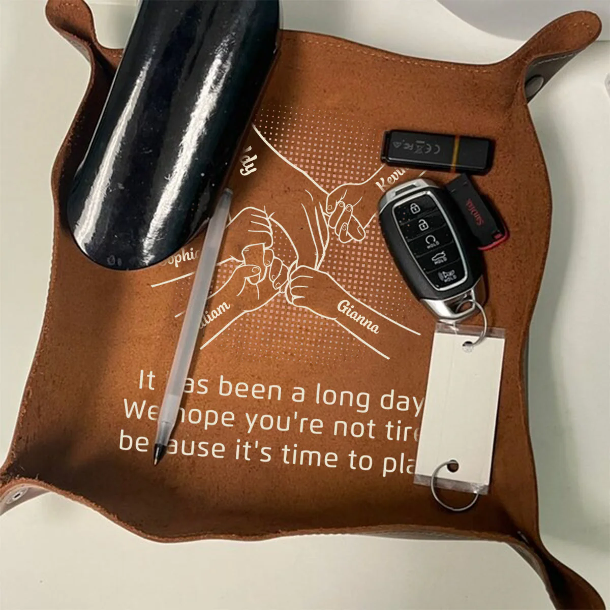 Come Home To Love - Family Personalized Custom Leather Valet Tray - Father's Day, Gift For Dad, Grandpa - Image 4
