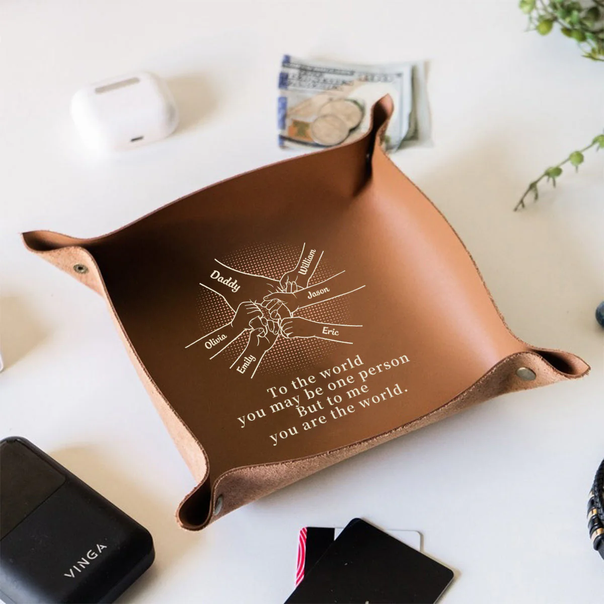 Come Home To Love - Family Personalized Custom Leather Valet Tray - Father's Day, Gift For Dad, Grandpa - Image 6