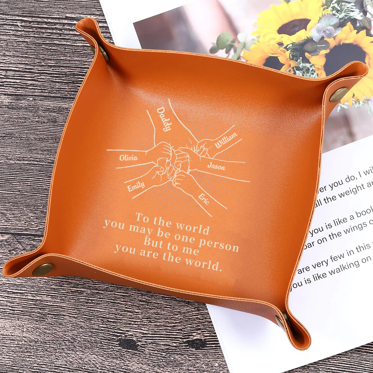 Come Home To Love - Family Personalized Custom Leather Valet Tray - Father's Day, Gift For Dad, Grandpa - Image 7