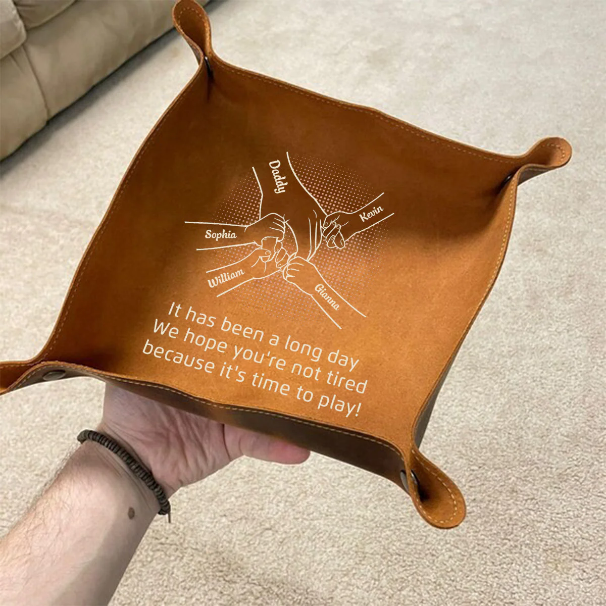 Come Home To Love - Family Personalized Custom Leather Valet Tray - Father's Day, Gift For Dad, Grandpa - Image 9