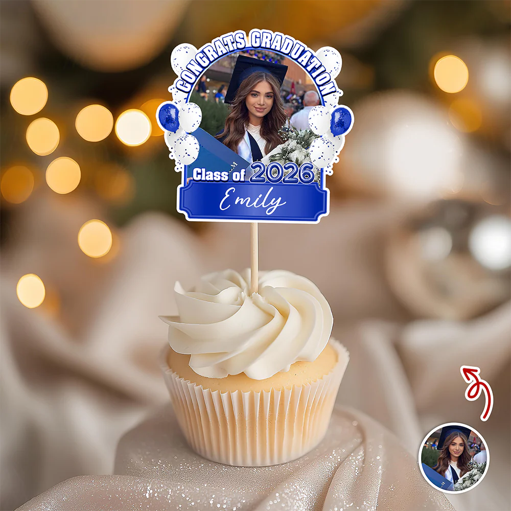 Congrats Graduation Class of 2026 Balloons Custom Photo Cupcake Topper - Image 3