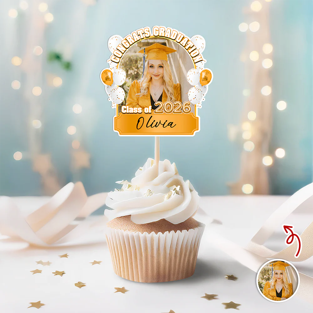 Congrats Graduation Class of 2026 Balloons Custom Photo Cupcake Topper - Image 4