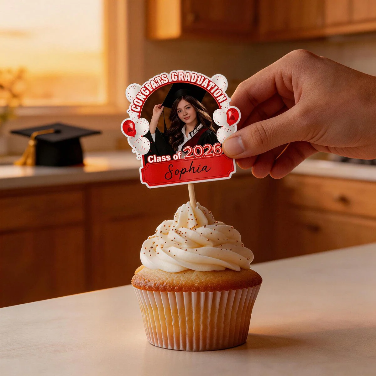 Congrats Graduation Class of 2026 Balloons Custom Photo Cupcake Topper - Image 5
