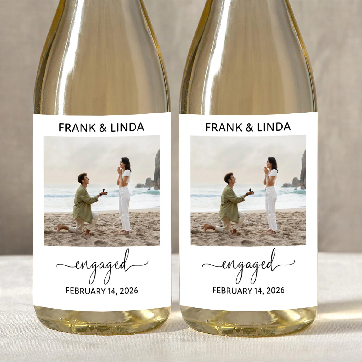 Couple Engagement Gift Personalized Photo Wine Label - Image 2