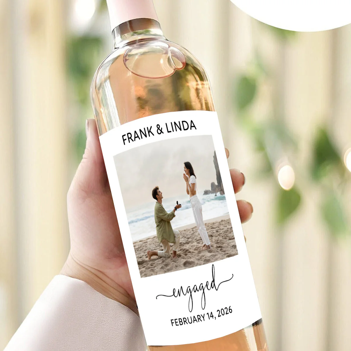 Couple Engagement Gift Personalized Photo Wine Label - Image 5