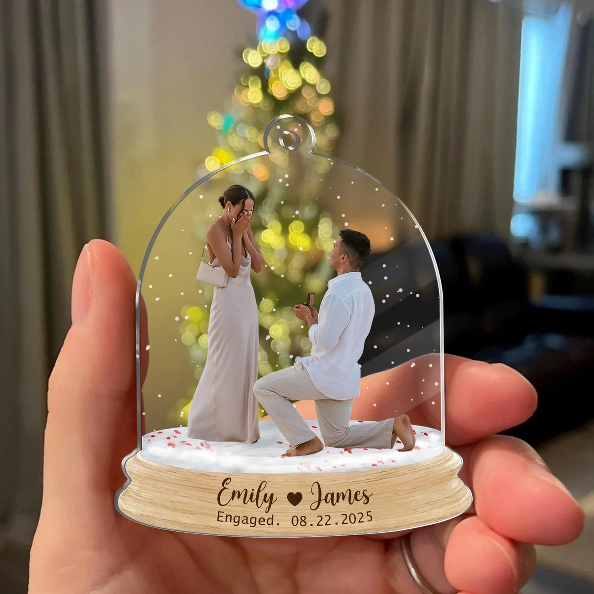 Couple Engagement Personalized Custom Photo Acrylic Ornament, Gift For Couples - Image 3