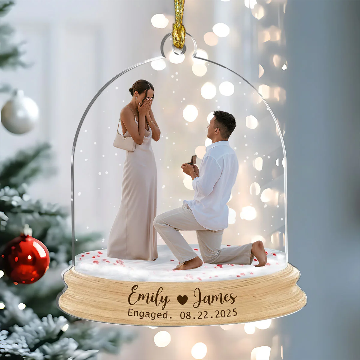 Couple Engagement Personalized Custom Photo Acrylic Ornament, Gift For Couples - Image 4