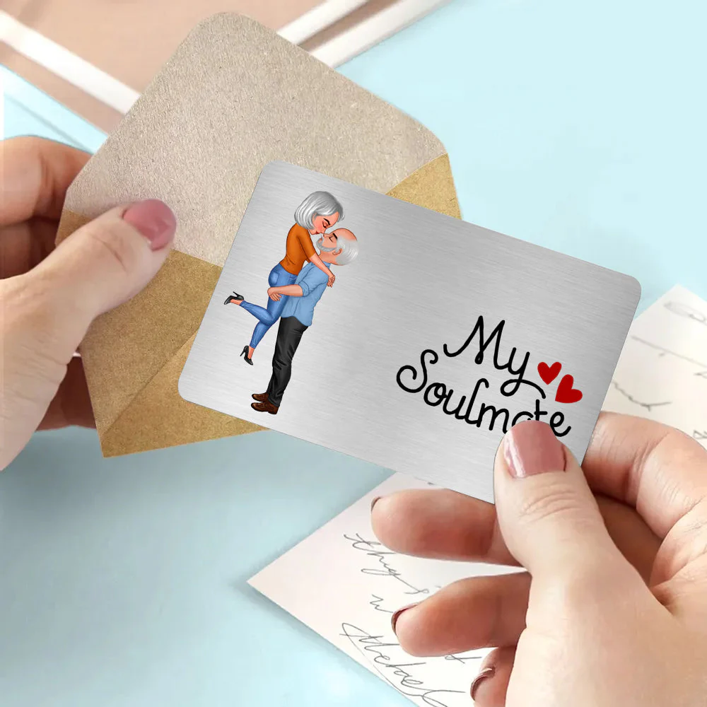 Couple Hugging - My Heart Is Wherever You Are - Personalized Metal Wallet Card - Image 3