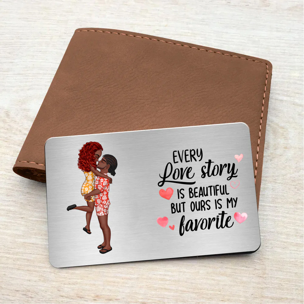 Couple Hugging - My Heart Is Wherever You Are - Personalized Metal Wallet Card - Image 4
