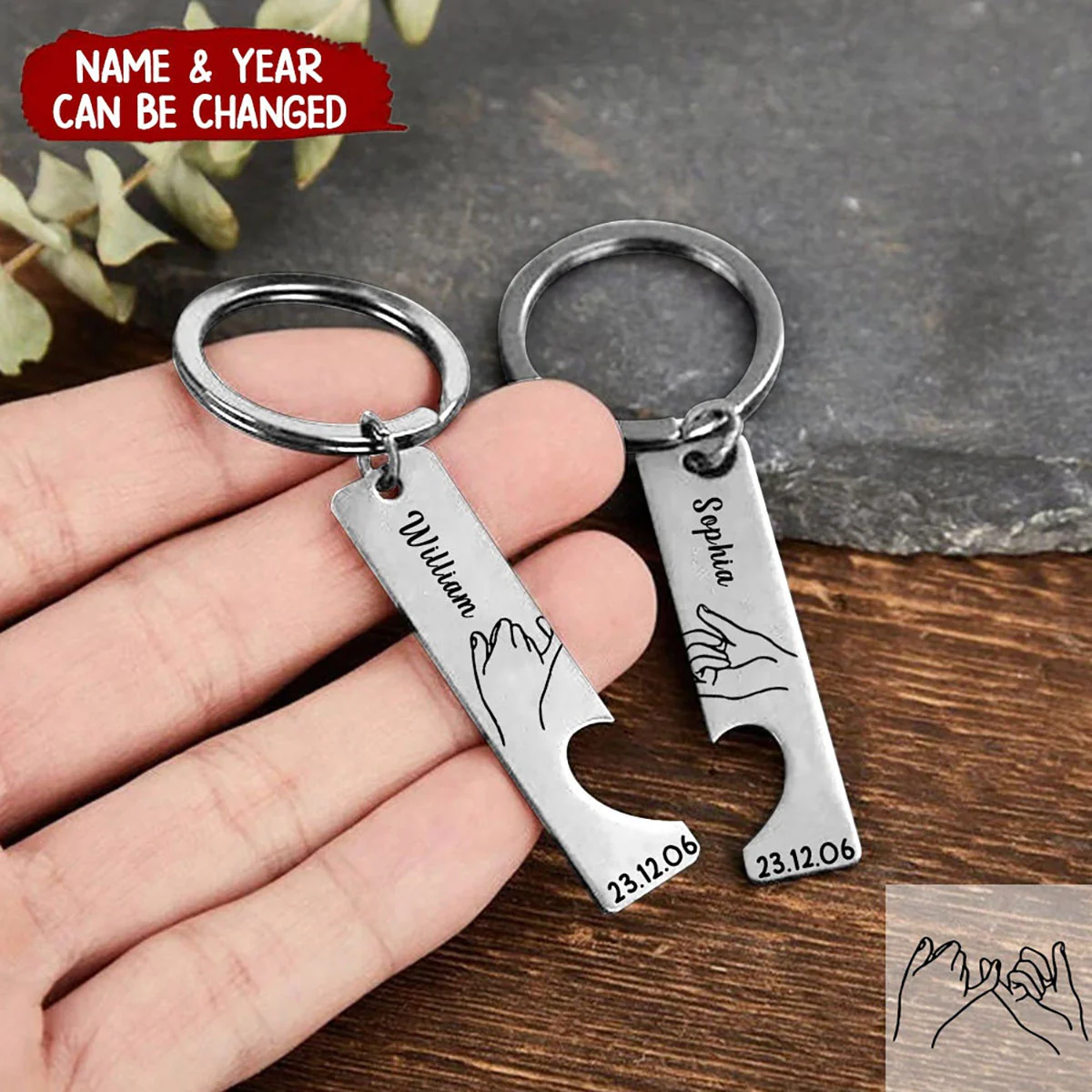 Couple Keychain Set Heart, Personalised  Matching Couple Keyring - Image 2