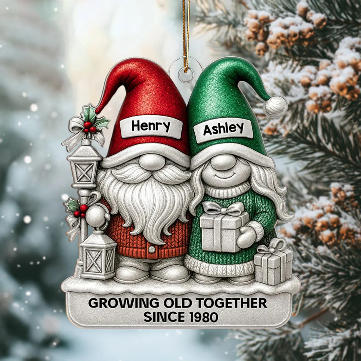 Couple Metallic Effect - Personalized Acrylic Ornament - Christmas Gift for Couple - Image 2