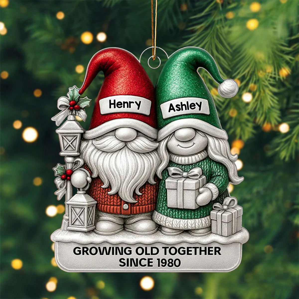 Couple Metallic Effect - Personalized Acrylic Ornament - Christmas Gift for Couple - Image 3