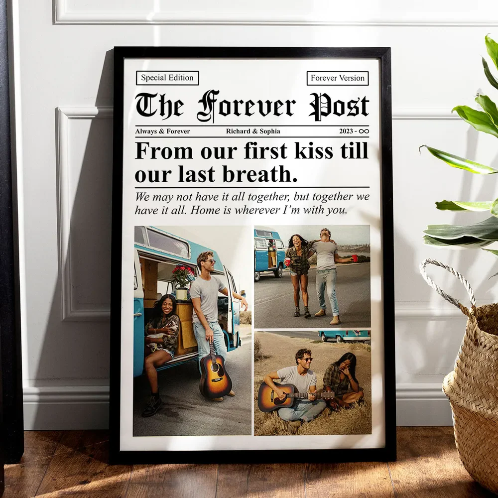 Couple Newspaper Anniversary Photo Collage Personalized Poster - Image 2