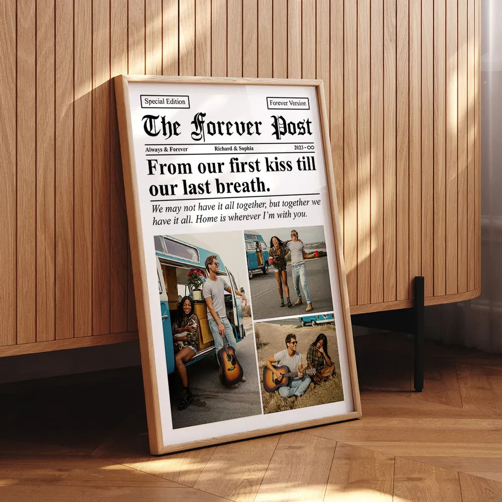 Couple Newspaper Anniversary Photo Collage Personalized Poster - Image 4