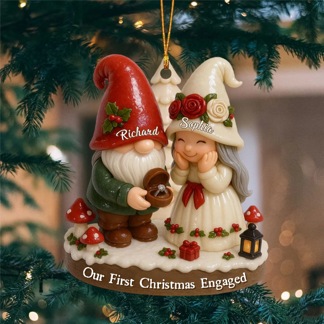 Couple Our First Christmas Engaged - Personalized Custom Shaped Acrylic Ornament - Image 2