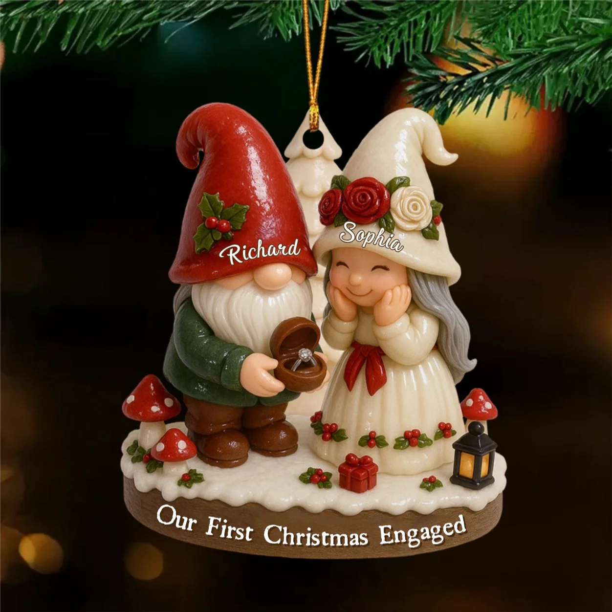 Couple Our First Christmas Engaged - Personalized Custom Shaped Acrylic Ornament - Image 3