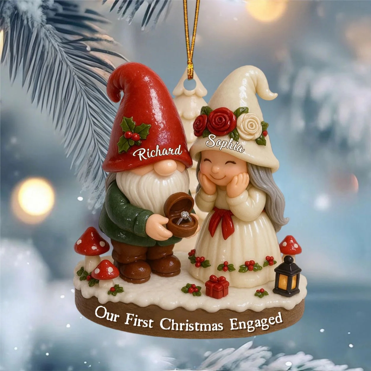 Couple Our First Christmas Engaged - Personalized Custom Shaped Acrylic Ornament - Image 4
