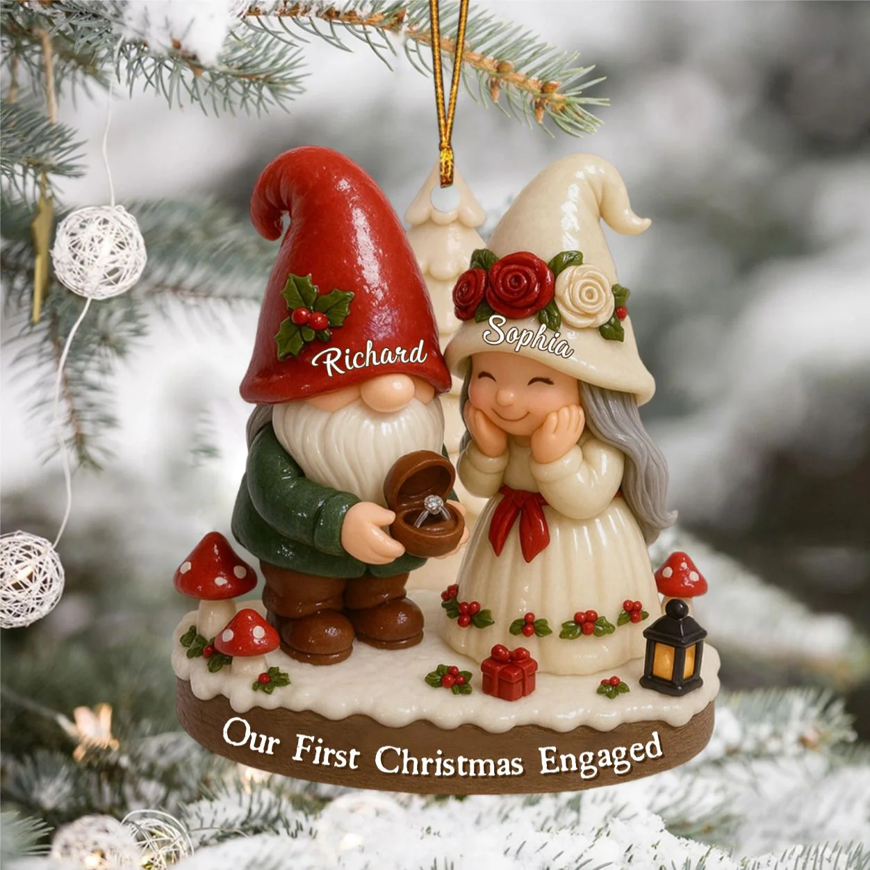 Couple Our First Christmas Engaged - Personalized Custom Shaped Acrylic Ornament - Image 5